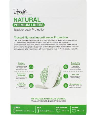 Veeda Daily Natural Incontinence & Postpartum Panty Liners - Lite-Long Absorbency 44 Count - Buy Online on GoSupps.com