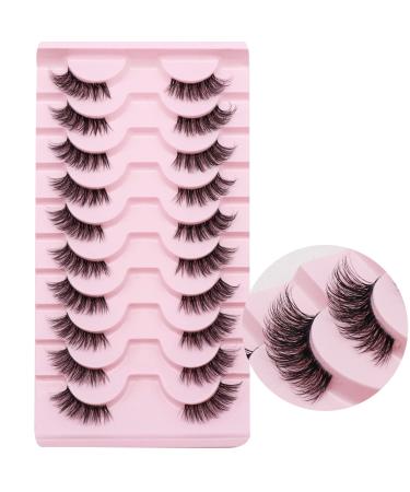 Half Lashes  Lashes Natural Look 10 Pairs Volume Cat Eye Lashes 10mm Wispy Lashes with Clear Band Short False Eyelashes TB02 Half Lashes Clear Band TB02 (6-10mm)