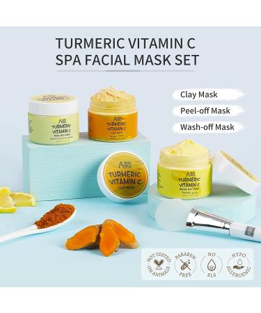 Turmeric Vitamin C Facial Mask Mini Kit - 3-in-1 Clay, Peel Off & Wash-Off Masks for Acne, Dark Spots, Oily Skin - 1.75 oz x3 - Buy Online on GoSupps.com