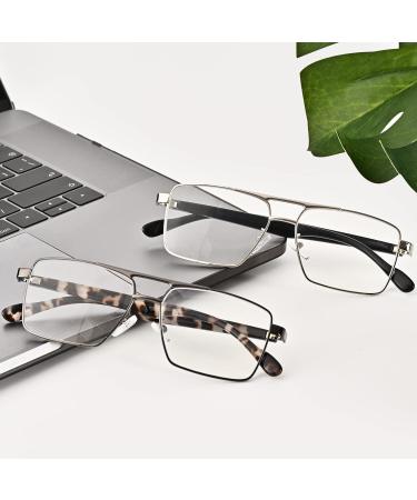 ABEJOJO Men's Blue Light Filtering Reading Glasses - Full Frame Metal Anti-UV Eye Strain Relief Gray 3 Diopter - Buy Online on GoSupps.com