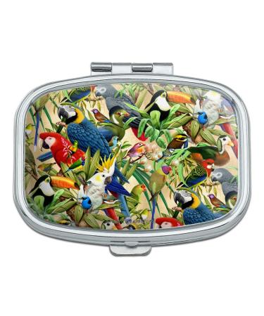Tropical Birds Parrot Macaw Toucan Pattern Rectangle Pill Case Trinket Gift Box