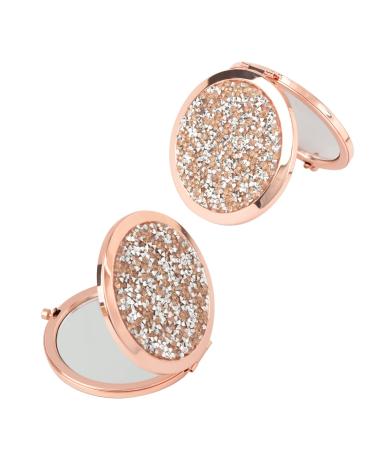 oaiqiy Oaiqiy Compact Mirror 2 Pieces Handheld 2.75 Inch Travel Makeup Mirror 1X/2X Magnifying Round Pocket Makeup Mirror(Rose Rose Gold Pack Rose Gold 2 Pack