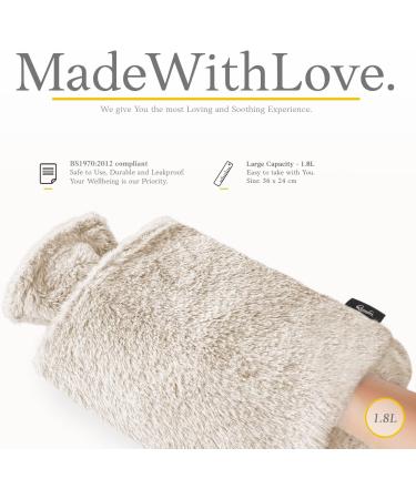 Qomfor Hot Water Bottle with Fluffy Faux Fur Cover - 1.8l Large - Pain Relief for Neck, Shoulders, Hands, Feet - Dark Brown - Buy Online on GoSupps.com