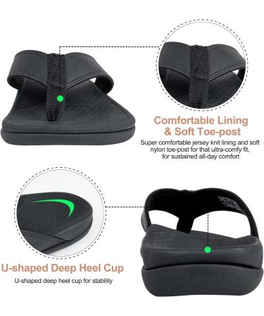 Everhealth Men's Arch Support Flip Flops - Orthotic Sandals for Comfortable Walking - Black, Size 9 - Buy Online on GoSupps.com