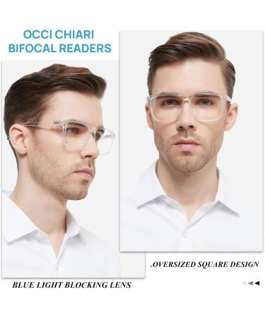 OCCI CHIARI Bifocal Reading Glasses for Men - Oversized Blue Light Blocking Readers (1.0 to 3.5) - Clear Lens - Buy Online on GoSupps.com