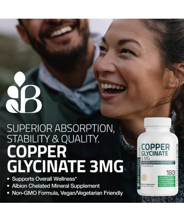 Bronson Copper Glycinate 3mg Chelated Superior Absorption Non-GMO, 180 Vegetarian Tablets - Buy Online on GoSupps.com