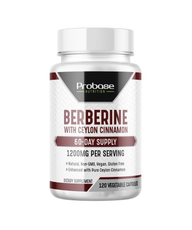 Probase Nutrition Berberine with Cinnamon Extract - Gluten Free and Vegan - 120 Capsules - 1200mg per Serving