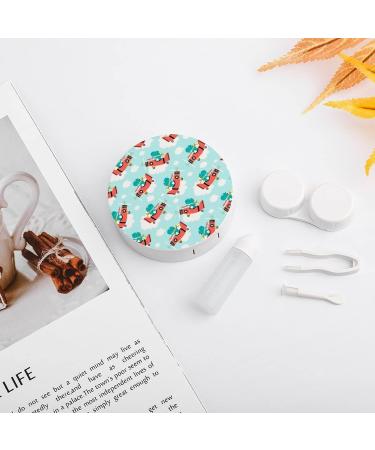 Plane And Cute Dinosaur Round Case For Contact Lens Kit Storage Box with Mirror Printed - Buy Online on GoSupps.com