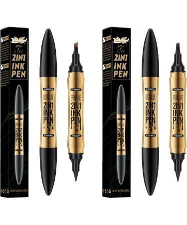 Eyebrow Pencil 2 in 1 Dual-ended Liquid Eyebrow Pen Waterproof & Long Lasting Smooth Liquid Eyeliner Pen Four-tip Brow Pencil for Women Makeup Light Coffee - Buy Online on GoSupps.com