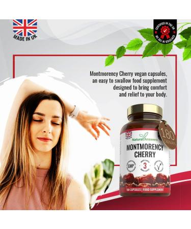 180 Montmorency Cherry Vegan Friendly Capsules High Strength 1100mg Montmorency Cherries UK Manufactured to GMP Standards by Natural Answers 180 Count (Pack of 1) - Buy Online on GoSupps.com