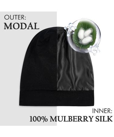OLE-SILK Mulberry Silk Bonnet for Curly Hair - Black Medium Sleep Cap for Men and Women with Short Frizzy Hair - Buy Online on GoSupps.com