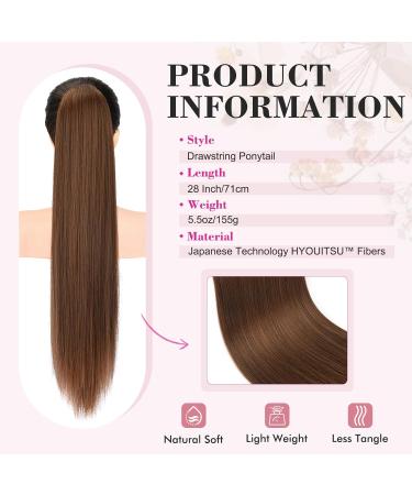 REECHO 28 Long Straight Drawstring Ponytail Extension - Synthetic Hairpiece for Women in Medium Brown - Buy Online on GoSupps.com