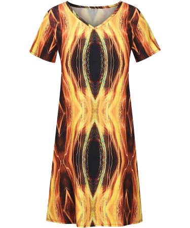 BOXIACEY Women's Geometric Print Casual Summer Dress - V Neck Short Sleeve T-Shirt Maternity Dress in Yellow (X-Large) - Buy Online on GoSupps.com