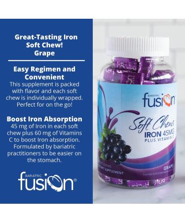 Bariatric Fusion Iron Soft Chew with Vitamin C | Grape Flavored Iron Supplement for Bariatric Patients | 60 Count Chewy Vitamins for Gastric Bypass & Sleeve Gastrectomy | 2 Month Supply - Buy Online on GoSupps.com