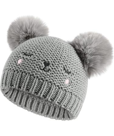 XYIYI Baby Kids Winter Warm Knit Hat with Crochet Fur Pom Beanie Cap - Bear Grey | 6-24 Months Boys Girls - Buy Online on GoSupps.com
