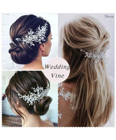 Unicra Crystal Flower Wedding Hair Vine - Bridal Rhinestone Headpiece for Women and Girls (Silver) - Buy Online on GoSupps.com
