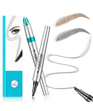 2PCS Upgraded Microblading Eyebrow Pen 3D Waterproof Microblading Eyebrow Pencil 4 Tipped Precise Brow Pen Long-lasting Natural Makeup Fine Stroke Eyebrow Pencil(01+03)