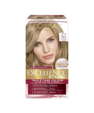 L Or al Paris Excellence Cr me Permanent Hair Color C1 Medium Ash Blonde 100% Grey Coverage Hair Dye 1 EA (Packaging May Vary) C1 Medium Ash Blonde Cream formula
