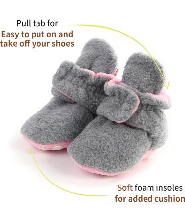 TMEOG Baby Booties Slippers | Infant First Walking Shoes | Winter Sock Crib Shoes for Boys Girls 0-18 Months | Light Grey Pink Furry | 6-12 Months - Buy Online on GoSupps.com