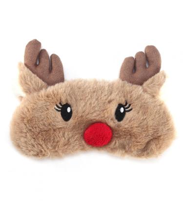 Dioche Cute Sleepping Eyemask Animal Cartoon Style Eye Cover Christmas Deer Snowboard Winter Plush with Blindfold Eyes Sleep Mask Nap Eye Mask for Women (1#)