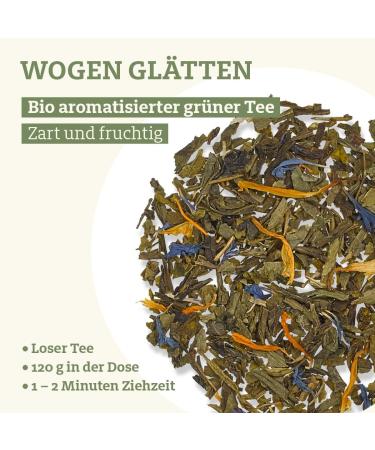  TRINK MEER TEE Drink More Tea SMOOTH WAVES - Organic Green Tea | highly aromatic | Organic Sencha with mango peach flavors and marigold blossoms | flavored loose Sencha tea in a pretty tea tin | Gift | 120g - Buy Online on GoSupps.com
