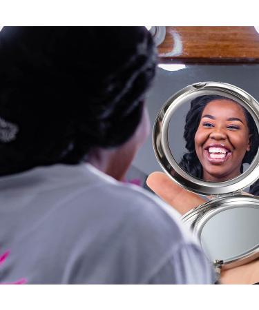 KALLORY Mini Rhinestone Compact Mirror - Double-Sided Hand Held Makeup Vanity Mirror for Women and Girls - Small Purse Mirror with Magnification - Silver - Buy Online on GoSupps.com