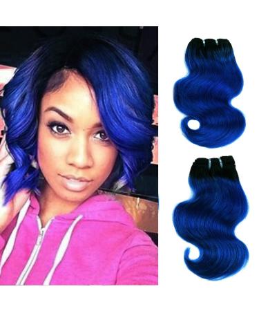 FASHION LINE 8 Human Hair Bundles Ombre Two Tone Brazilian Virgin Hair Extensions Body Wave 50g Bundles (8/8/8/8 Inch 1b/blue) 8 Inch (Pack of 4) 1b/blue