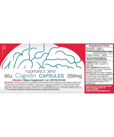 Cognizin Citicoline Capsules - 60 Count Choline Supplement for Brain Health - Supports Memory, Cognitive Function, Attention, Focus, and Recall - Buy Online on GoSupps.com
