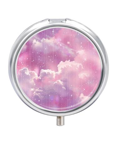 Pill Box Pill Case 3 Compartment Travel Pill Box Sparkling Effect Purple Printing Small Pill Box Portable Medicine Pill Case Pill Organizer for Purse & Pocket for Travel Handbag (Round)