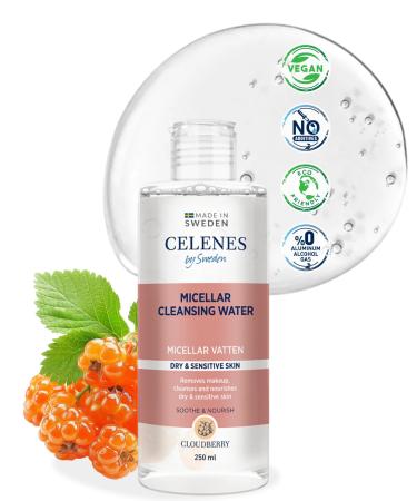 Celenes by Sweden Cloudberry Micellar Cleansing Water 250ml Alcohol-free Paraben-free Vegan Ideal for Dry & Sensitive Skin Hydrates & Soothes with Natural Extracts