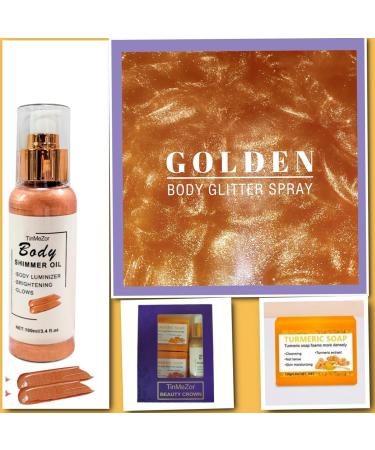 Golden Glow Body Shimmer Oil & Turmeric Soap Gift Set | 100ml Shimmer Oil + 2 x 100g Soaps | Perfect Body Glitter & Lotion Combo for All Skin Types - Buy Online on GoSupps.com