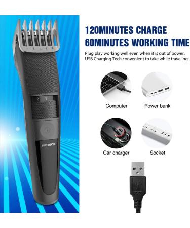 PRITECH Cordless Electric Hair Clipper & Beard Trimmer for Men - Professional Barber Clippers with 20 Adjustable Settings & Comb Attachment - Washable Black - Buy Online on GoSupps.com