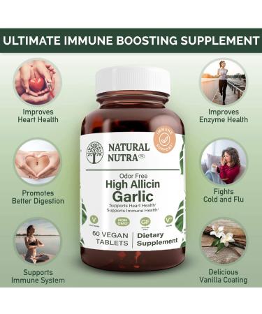 Natural Nutra High Allicin Garlic Supplement Supports Immune System Improve Enzymes Health Better Digestion Vanilla Coating 500mg 60 Vegan Tablets - Buy Online on GoSupps.com