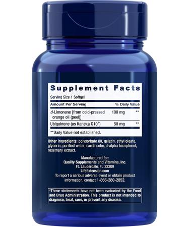 Life Extension Super-Absorbable CoQ10 50mg with d-Limonene - 60 Softgels for Optimal Heart Health - Buy Online on GoSupps.com