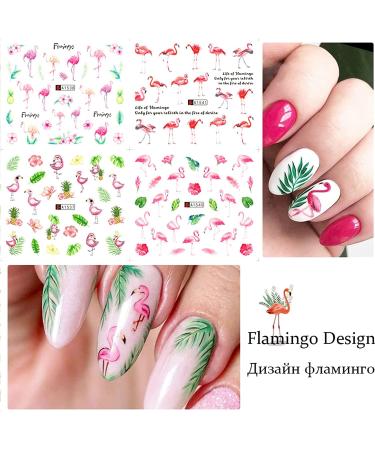 Summer Flamingo and Green Leaf Nail Art Stickers Decals - 12 Sheets - Buy Online on GoSupps.com