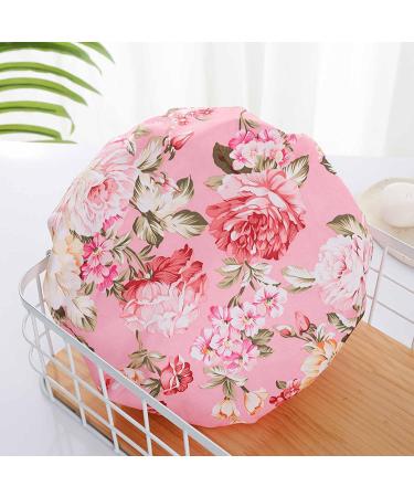 Elastic Band Waterproof Shower Cap with Ruffled Edge - Peony Pattern | For Girls and Women - Buy Online on GoSupps.com