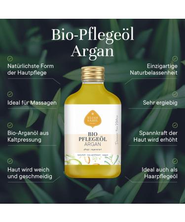 Eliah Sahil Organic Argan Oil - Cold Pressed Care Oil for Skin Hair Face Beard & Body - 100ml Eco-Friendly Glass Bottle | Plastic-Free & Zero Waste - Buy Online on GoSupps.com