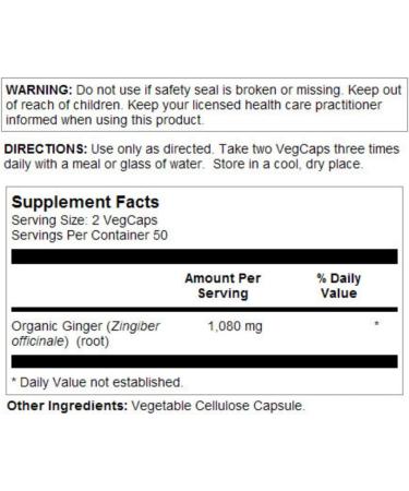 Solaray Organic Ginger 540mg - 100 VegCaps for Digestive Health - Buy Online on GoSupps.com