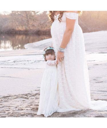 Odoukey Lace Strapless Maternity Gown - Floral Pregnancy Dress for Photoshoot - White (S) - Buy Online on GoSupps.com