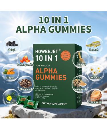 Himalayan Natural Shilajit Gummies for Men, 10-in-1 Alpha Gummies with 4000MG Pure Shilajit, Ashwagandha, Ginseng, Tongkat Ali & Maca Root, Sugar Free, Vegan, 60 Count - Buy Online on GoSupps.com