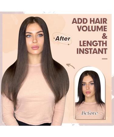 Feshfen Clip In Hair Extensions - 4PCs Synthetic Smooth Long Extensions for Women - Black Brown 50cm - Buy Online on GoSupps.com