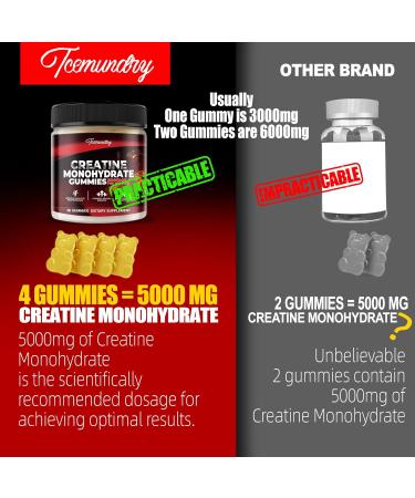 Creatine Monohydrate Gummies 5000mg - Sugar Free | 120 Gummies with L-Taurine & Betaine | Muscle Support & Energy Boost - Pineapple Flavor (Pack of 2 - Buy Online on GoSupps.com