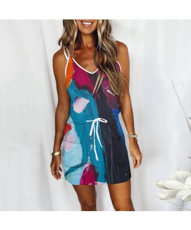 Ronony Women's Summer V-Neck Spaghetti Cocktail Dress - Elegant Beach Tunic & Party Dresses in Violet - Buy Online on GoSupps.com