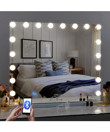 Fenair Bluetooth Vanity Mirror 28x23 with Lights and Speaker - Large Hollywood Makeup Mirror with 18 Adjustable Bulbs and 3 Color Modes - Sturdy Metal Frame for Table/Wall - 28x22inch - Buy Online on GoSupps.com