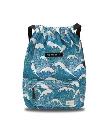 Waterproof Drawstring Bag Gym Bag Sackpack Sports Backpack for Men Women Girls 03-wave