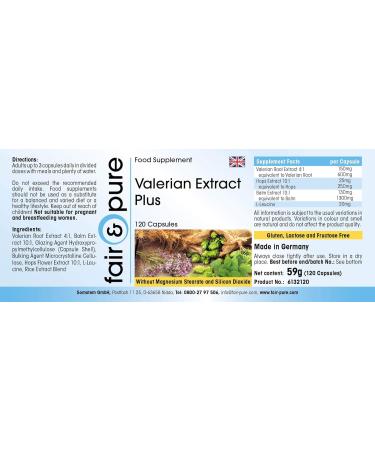 SoMatEm Fair & Pure Valerian Extract Plus with hops and lemon balm vegan without magnesium stearate 120 valerian capsules - Buy Online on GoSupps.com