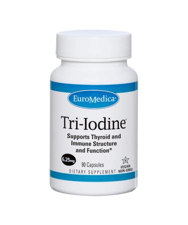 EuroMedica Tri-Iodine 6.25mg 90 Capsules - Potassium Iodide Sodium Iodide & Molecular Iodine - Three Beneficial Forms of Iodine - Supports Healthy Thyroid & Immune Function - 90 Servings - Buy Online on GoSupps.com