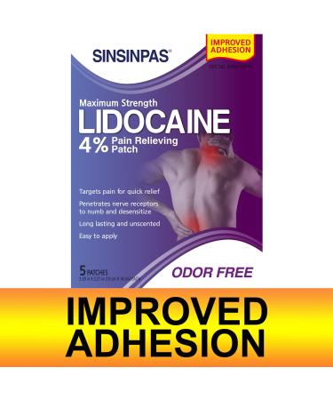 SINSINPAS Maximum Strength Lidocaine 4% Pain Relieving Patch (1 Pack (5 Patches Total))