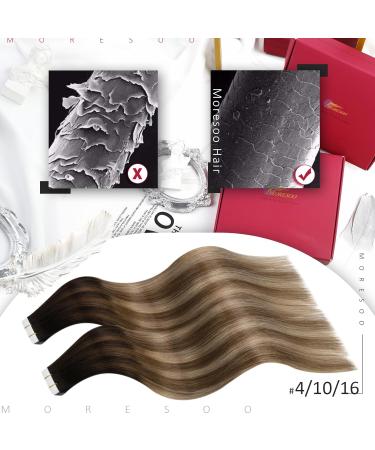 Moresoo Invisible Tape In Hair Extensions - Real Brown Ombre Tapes 60cm 20pcs/50g | Dark Brown to Gold Blonde - #4/10/16 - Buy Online on GoSupps.com