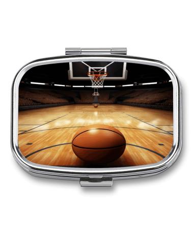 Pill Box Basketball Site Print 2 Compartment Medicine Pill Case Pill Organizer Decorative Metal Portable Pill Box for Pocket Or Purse Style